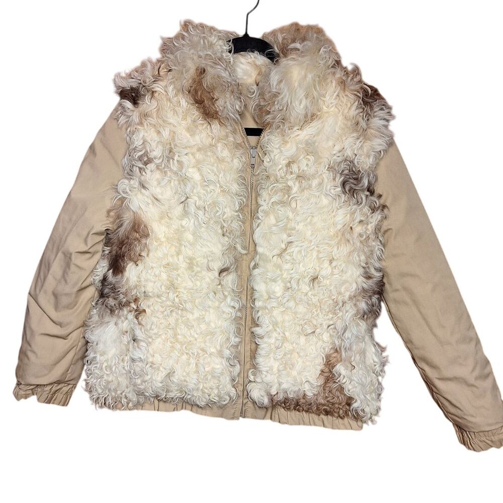 Mongolian lamb curly fur vintage reversible bomber jacket 70s 80s cozy shaggy
